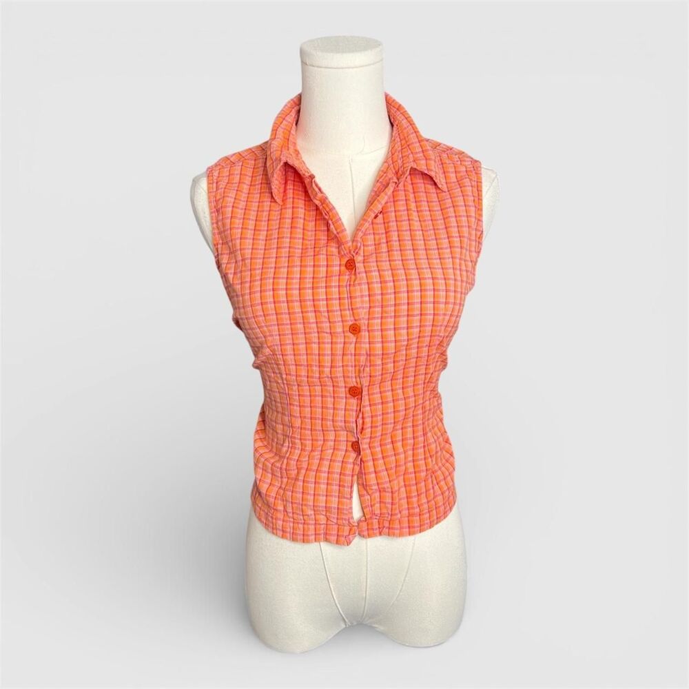 No Boundaries Orange Plaid Button Up Top